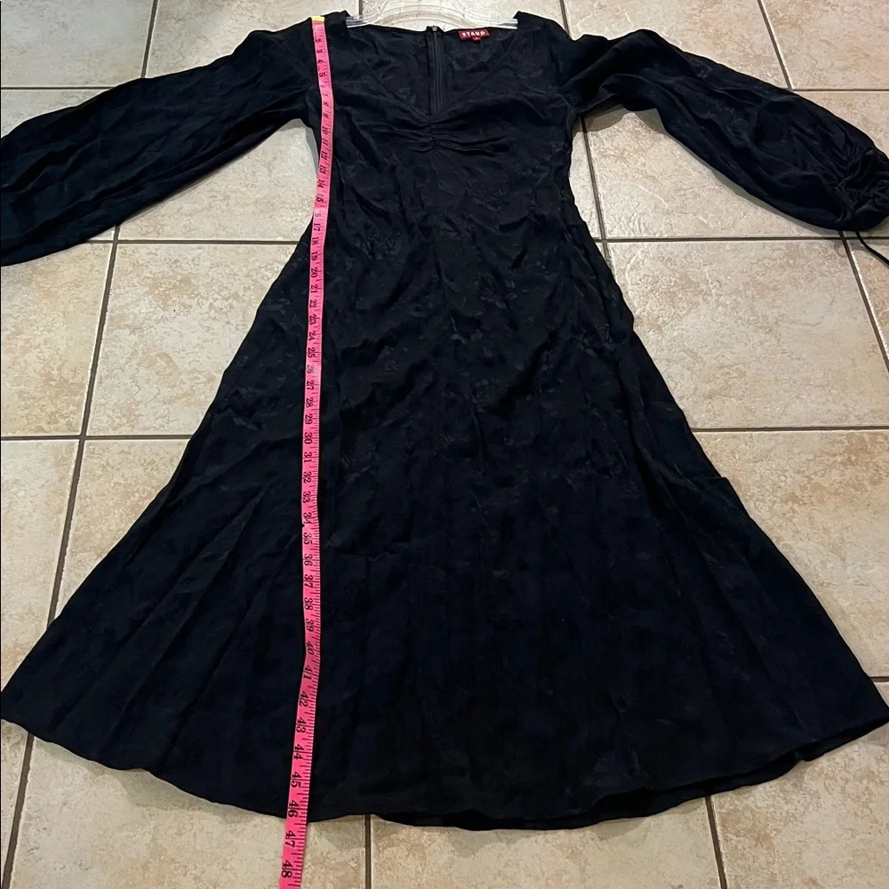 STAUD Black Floral Jacquard Midi‎ Sofia Dress Ruched Bust, Sz 4 - Picture 13 of 15